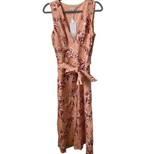 Joie Women's Ethelda Linen Peach Floral Print Sleeveless Linen Blend NWT Dress